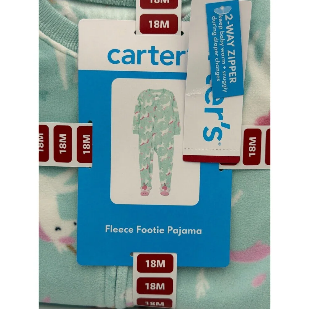 Carter's Soft & Warm 100% Polyester Fleece Footie Pajama Girls 18M Blue Modern